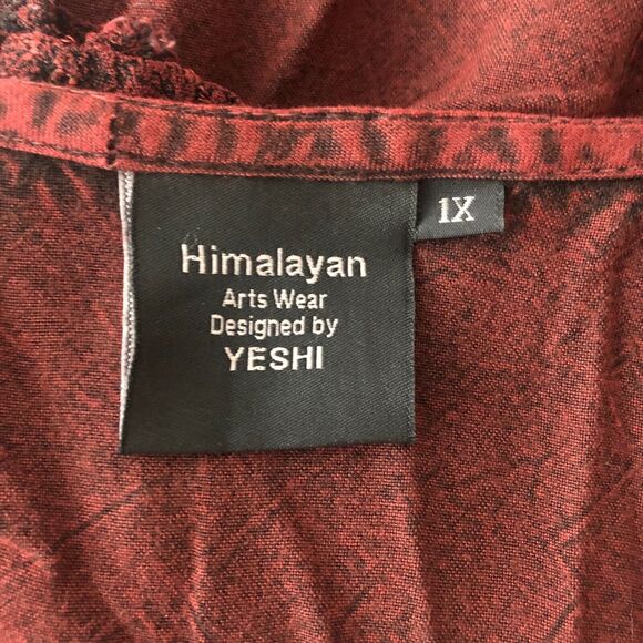 Himalayan Boho Tunic Top Burgundy Black Soutache Lace Embroidery - Picture 5 of 11